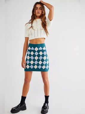 💎 Free People Argyle Viola Sweater Mini Skirt Large 💎